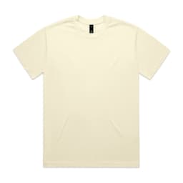 A cream-coloured Heavy Tee t-shirt featuring a simple design and a logo on the label.