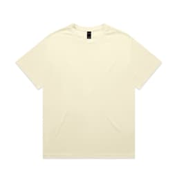 A cream-coloured heavy tee with a simple design and a logo at the neckline.