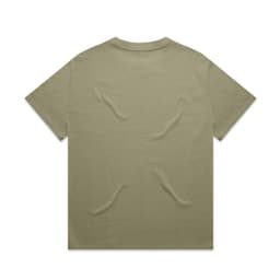 A plain khaki Heavy Tee shirt with a classic crew neck and short sleeves, featuring a logo on the back.