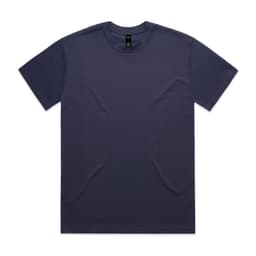 A dark navy t-shirt with short sleeves and a classic crew neck design, featuring a logo on the tag.