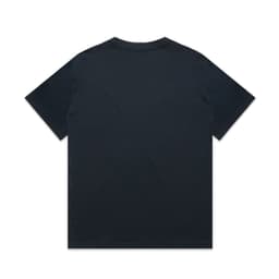 A navy blue heavyweight t-shirt, featuring a plain back and short sleeves. It includes a logo on the front.