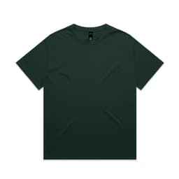 A dark green heavy tee with short sleeves and a tag at the neckline. The shirt features a simple design.