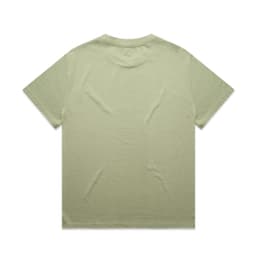 A light green oversized t-shirt with a plain back and a brand logo. Suitable for casual wear.