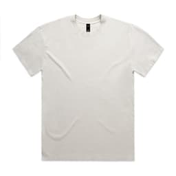 A plain light grey t-shirt with short sleeves and a crew neck. It features a logo on the label.