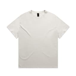 A heavy faded tee in a light cream colour, featuring a crew neckline and short sleeves, with a logo on the label.