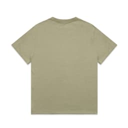 A faded green T-shirt with a plain back. The shirt has short sleeves and a relaxed fit, featuring a logo.