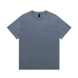 A heavy faded tee in a muted blue colour with a crew neckline and short sleeves, featuring a logo label.