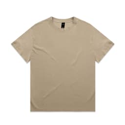 A beige Heavy Faded Tee made of cotton, featuring a simple design and a tag inside.