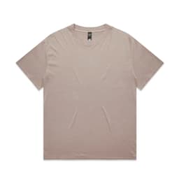 A heavy faded tee in a light beige colour, featuring a simple design and a tag at the neckline.