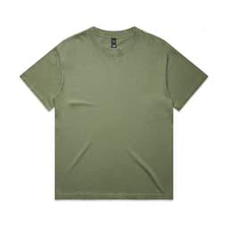 A green faded T-shirt featuring a crew neckline and short sleeves. The shirt has a branding label.