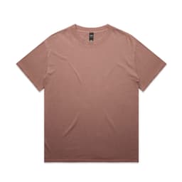 A heavy faded tee in a gradient of muted pink tones, featuring a tag and no visible logos.