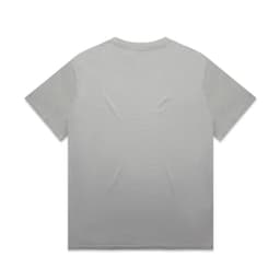 A grey heavy faded tee with short sleeves, featuring a plain back and a logo.