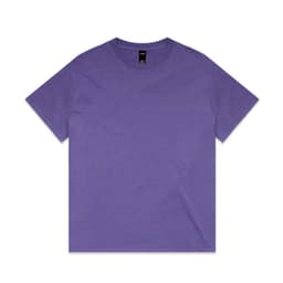 A purple heavy faded T-shirt with short sleeves and a simple design. It features a logo on the label.