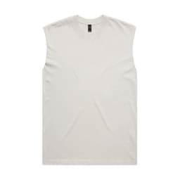 A faded light grey tank top with short sleeves and a simple design. It features a branding label.