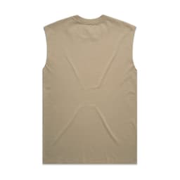 A khaki sleeveless tank top with a plain back and no embellishments. It features a branding logo.