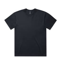 A plain black T-shirt with a crew neckline and short sleeves, featuring a logo on the label.