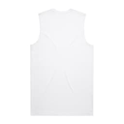 A plain white singlet with no details or patterns, featuring a simple and clean design. It has a logo on the back.