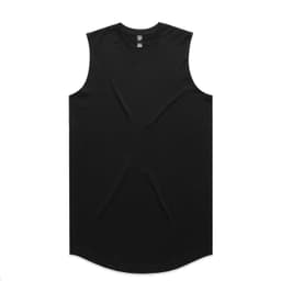 A black staple curve tank top with a sleeveless design, featuring a rounded hem and an inner branding label.