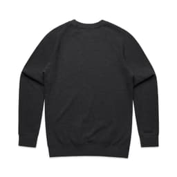 A dark grey jumper with long sleeves and a round neckline, featuring a plain back and no visible graphics.