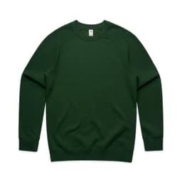 A green sweater featuring long sleeves and a round neckline, with a plain design and a logo tag.