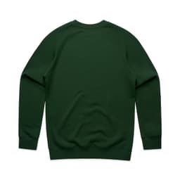 A green jumper with a simple design and raglan sleeves, featuring a logo on the back.
