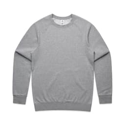A grey jumper with long sleeves and a crew neck, featuring a logo on the inside collar.