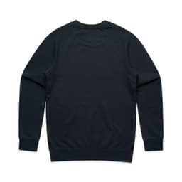 A dark green jumper with a simple design and ribbed cuffs, featuring a logo on the back.