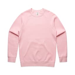 A pink jumper with raglan sleeves and a crew neck, featuring a label inside.