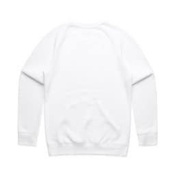 A white jumper with long sleeves and a rounded neckline, featuring a plain back and ribbed cuffs.
