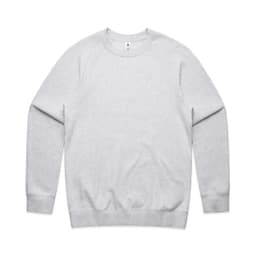 A grey jumper with long sleeves and a round neckline, featuring a logo on the front.