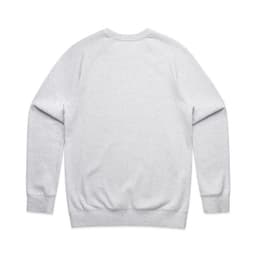 A grey jumper with a ribbed hem and cuffs, featuring a plain back design. Includes a logo.