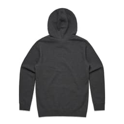 A grey hoodie with a hood and long sleeves, featuring a plain back without any visible branding.