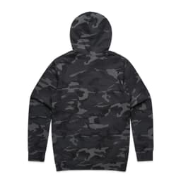 A hoodie featuring a dark green and grey camo pattern, with a hood and no visible branding.