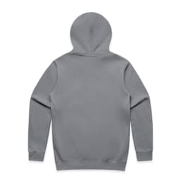 A grey zip-up hoodie with a hood, featuring a simple design and no visible branding.