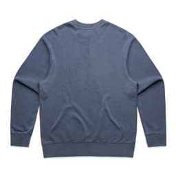 A blue sweater with long sleeves and a rounded neckline, featuring a plain back and a subtle hem.