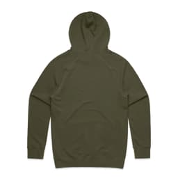 A green hoodie with a hood and raglan sleeves, featuring a plain design and a branding logo.