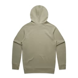 A premium hooded jumper in olive green, featuring a simple design and a logo. The back view showcases its classic cut.