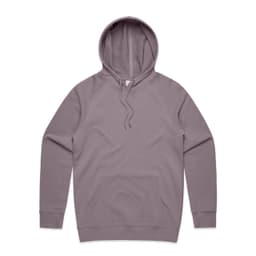 A grey premium hoodie featuring a front pocket and a hood, with a logo on it.