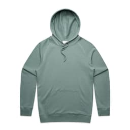 A green hoodie featuring a front pocket and a drawstring hood, with a logo on the chest.