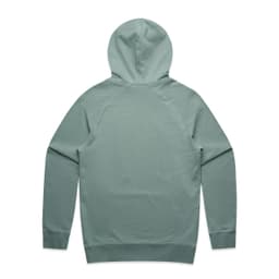 A green premium hoodie with a hood and raglan sleeves, featuring a logo on the back.