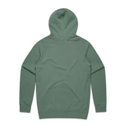 A green premium hoodie with a kangaroo pocket and a hood, featuring a logo on the neck area.