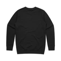 A black jumper with long sleeves and a round neck, featuring a plain design and a logo.