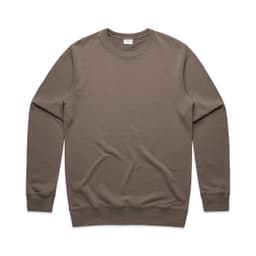 A brown crew jumper with long sleeves and a simple design. It has a logo on the chest.