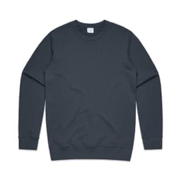 A dark grey crew jumper with long sleeves and a round neckline. It features a branding logo.