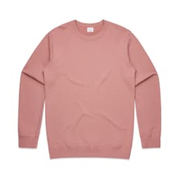 A pink crew jumper with long sleeves and a round neckline, featuring a brand logo.