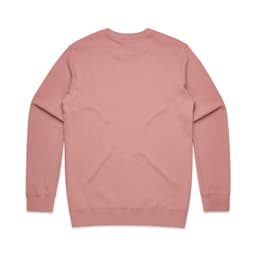 A pink jumper with a classic crew neck design, featuring long sleeves and a soft texture. It has a branding logo.