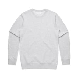 A light grey crew jumper with long sleeves, featuring a simple design and a logo on the front.