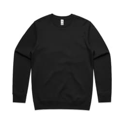 A black hoodie featuring a round neckline and long sleeves, with a logo on the label.