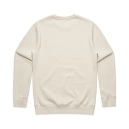 A cream-coloured sweater with long sleeves and a plain back. It features a logo on the garment.