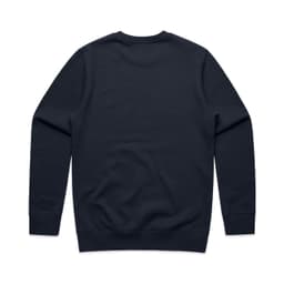 A navy jumper with a crew neck and long sleeves, featuring a plain back side and ribbed cuffs.